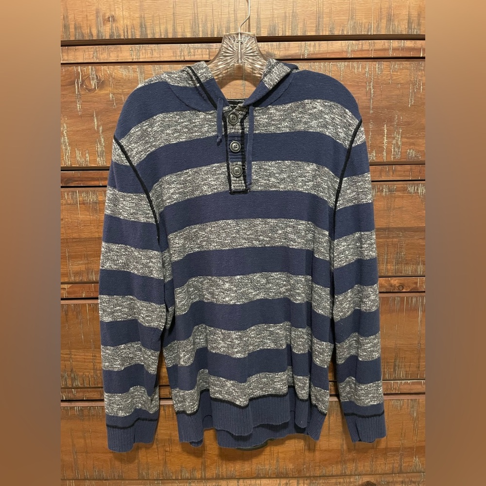 INC International Concepts Blue and Gray Striped Hoodie